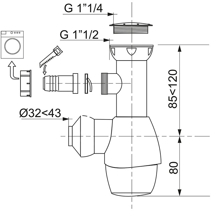 siphon à encastrer pour machines à laver 406.2, DN 40/DN 50
