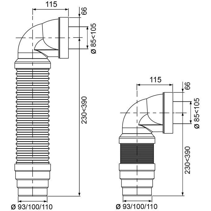 Pipe Multidroit Raccord WC extensible Ø 100/110mm - Atelier 120