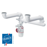 WIRQUIN NEO AIR, siphon NF déporté avec prise machine à laver pour évier 2 bacs